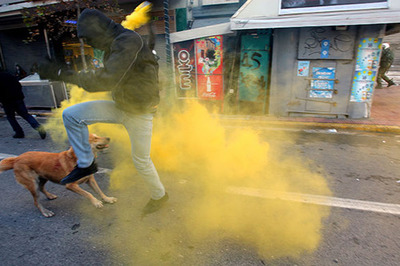 (18 dec 2008)Photo taken during the greek riots that started after the murder of Alexandros (16y) by cops in a street filled with people and cafeterias in the area of Exarcheia.